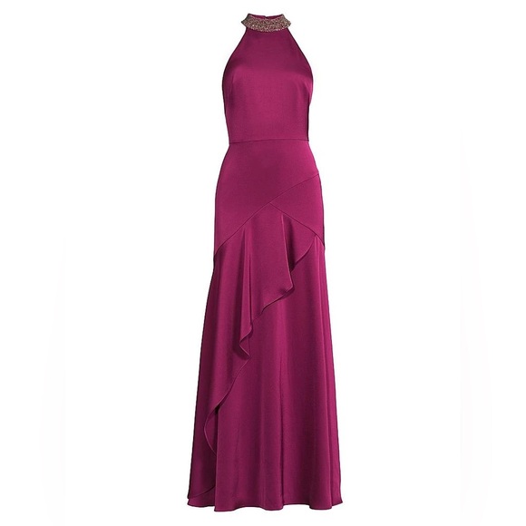 Aidan Mattox Crystal Beaded Halter Gown Magenta Fuchsia Satin Size 4 NWT Evening - Picture 7 of 9
